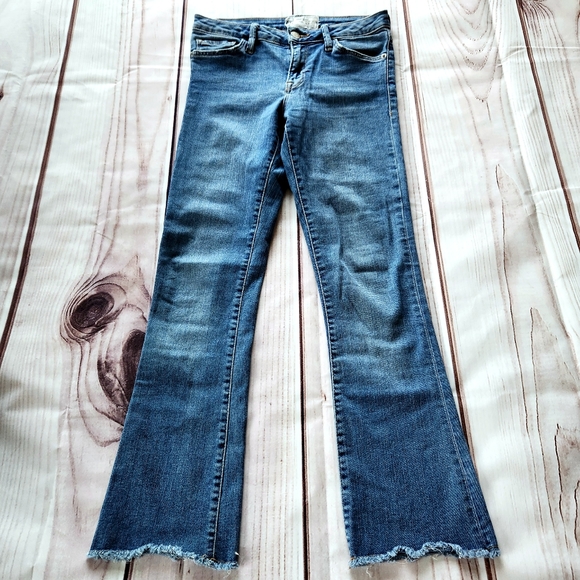 Free People Straight Leg Mid Rise Raw Hem Cropped Blue Jean | Women's Size 25 - Picture 3 of 12